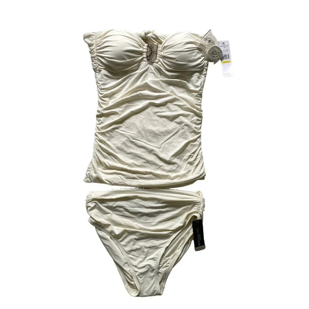 CARMEN Marc Valvo Cream Yellow Tankini Halter Two Piece Swimsuit Size M